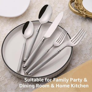 20Pcs 18/10 Stainless Steel Silver Forged Manual Polishing Flatware Set with Luxury Domess Handle Dishwasher Safe Home Hotel Restaurant Use Wedding Housewarming Gift