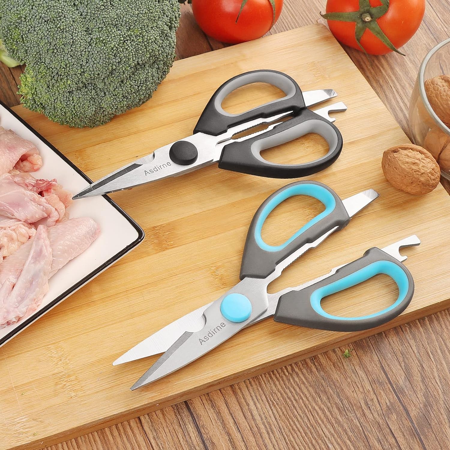 Scissors, Kitchen Scissors with Sharp Stainless Steel Blades and Soft Handles, All Purpose Scissors, 2Pcs, 8.5", Blue&Grey