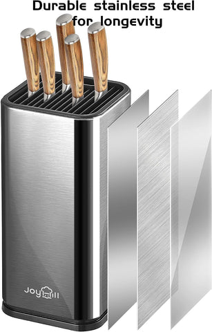 Image of Universal Knife Block Holder, Stainless Steel Organizer with Scissor Slots, Space-Saving Countertop Storage Stand for Any Knife up to 8.10 Inches, Moisture-Proof Design - No Knives…