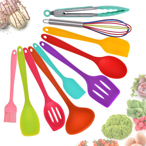 Image of Silicone Kitchen Utensils Set - 10 Pieces Multicolor Silicone Heat Resistant Non-Stick Kitchen Cooking Tools