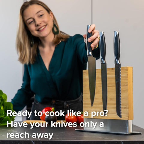 Image of Double Sided Magnetic Knife Block - Magnetic Knife Holder - Knife Magnet - Bamboo Knife Holder - Knife Block without Knives - Magnetic Knife Stand (Bamboo Vertical)