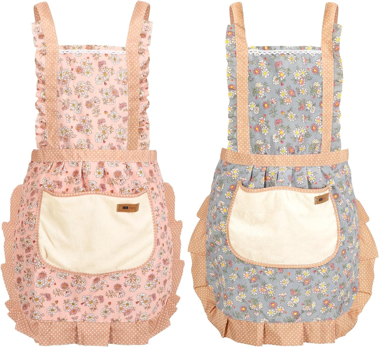 2Pcs Women Aprons with Pockets, Floral Apron Big Pocket Baking Mothers Day Gift Soft Chef Aprons for Kitchen Cooking Baking
