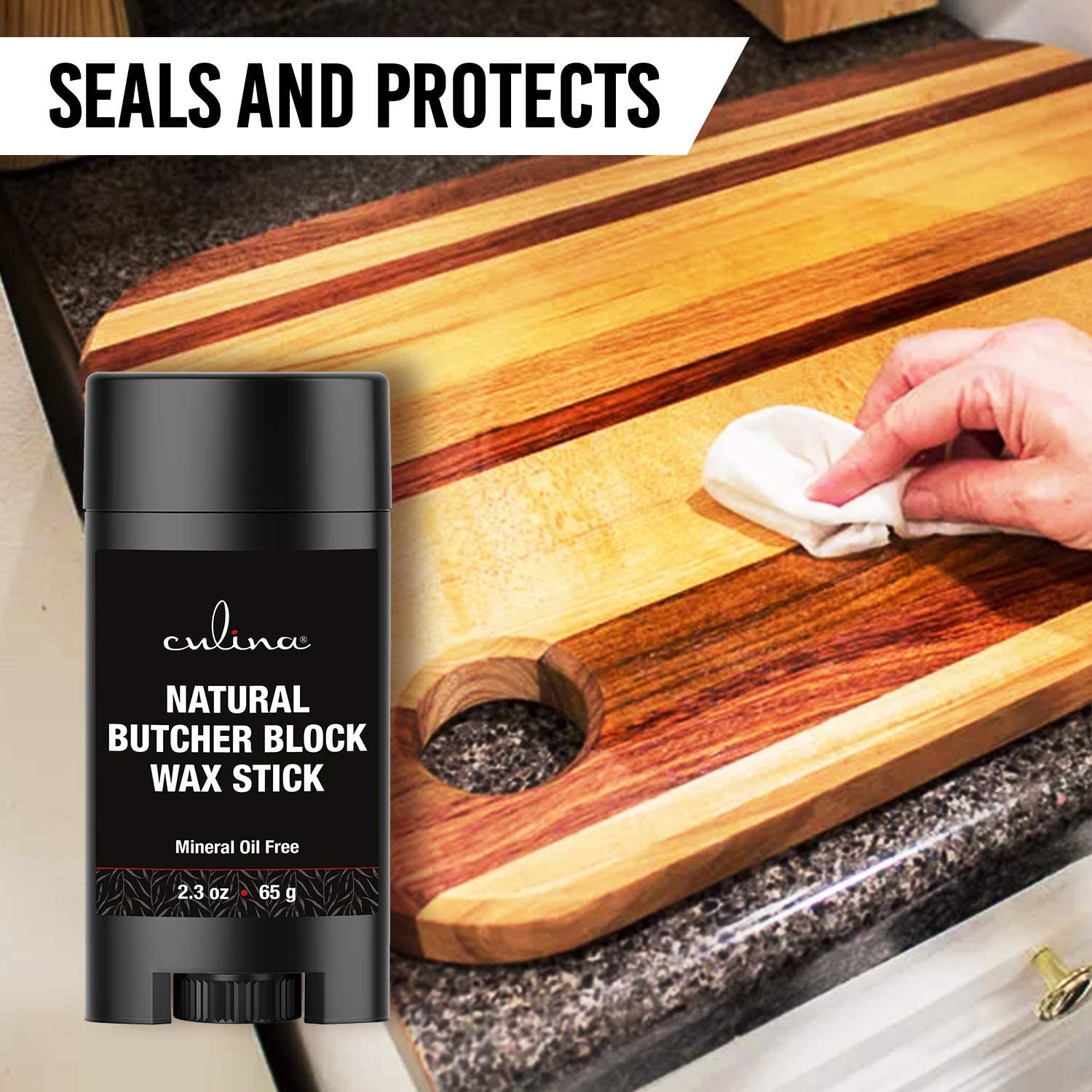 Culina Butcher Block Cutting Board Bamboo Conditioner Wax Stick | Best for Wood & Bamboo Conditioning & Sealing | Does NOT Contain Mineral Oil! - LivanaNatural 