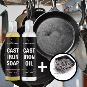 Culina Cast Iron Soap Set | Conditioning Oil | Stainless Scrubber | All Natural Ingredients | Best for Cleaning, Non-stick Cooking & Restoring | for Cast Iron Cookware, Skillets, Pans & Grills!… - Livananatural